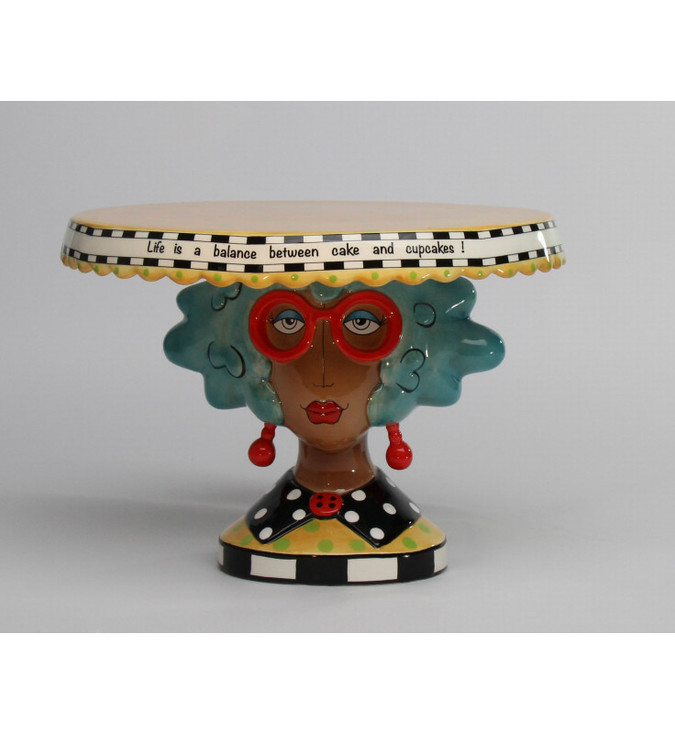 Dollymama African American Blue Hair Lady Cake Stand