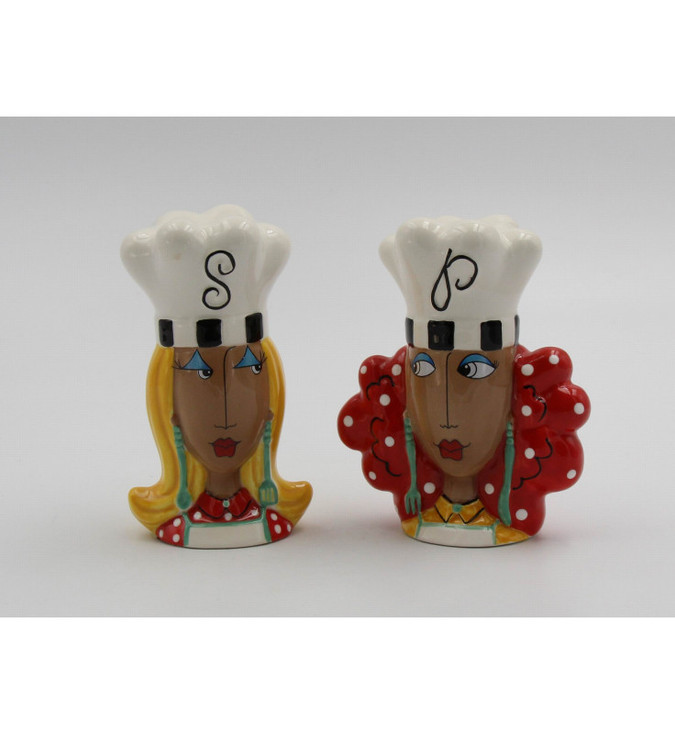Dollymama African American Lady Chef Porcelain Salt and Pepper Shakers, Set of 4