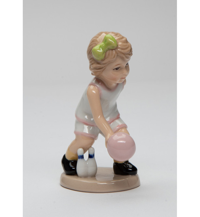Girl Bowling Porcelain Figurine Sculpture