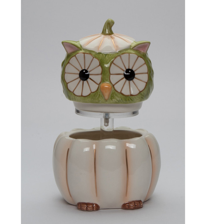 White Pumpkin Owl Porcelain Candy Jar