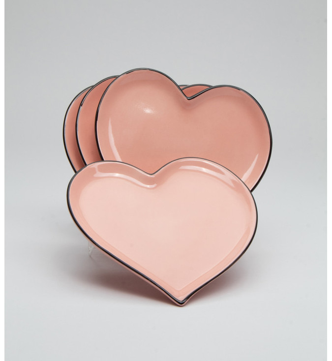 Pink Heart Shaped Porcelain Plates, Set of 4