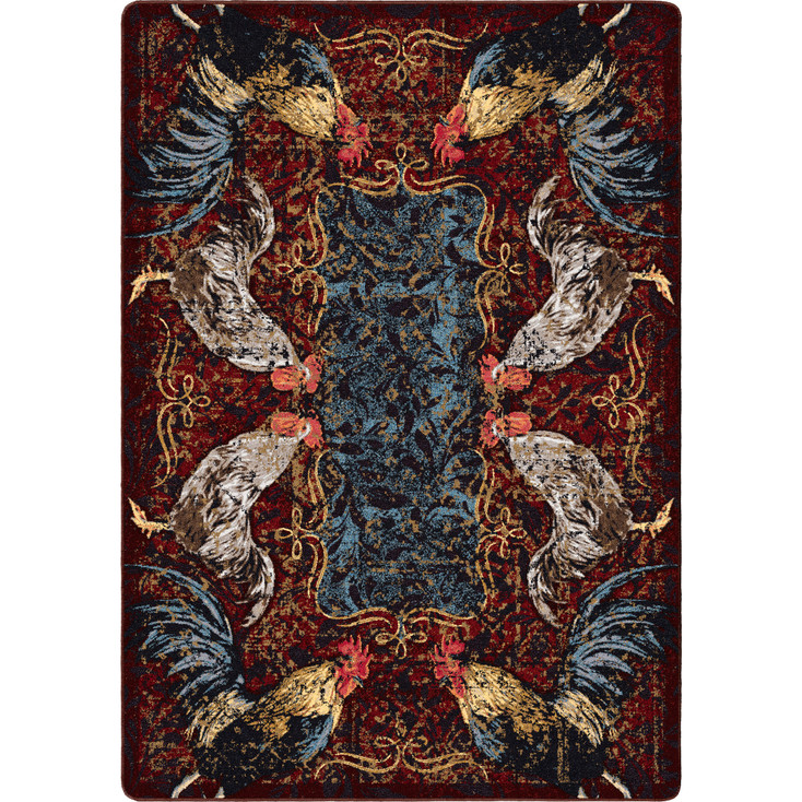 5' x 8' Pecking Order Bordeaux Rooster Rectangle Nylon Area Rug