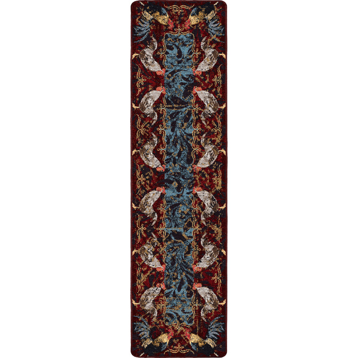 2' x 8' Pecking Order Bordeaux Rooster Rectangle Runner Nylon Area Rug