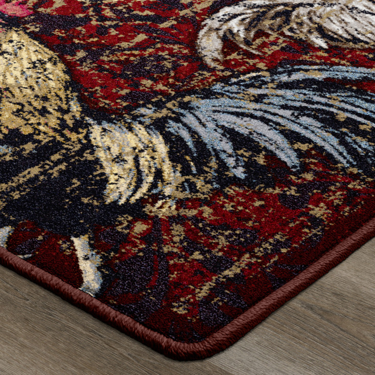 3' x 4' Pecking Order Bordeaux Rooster Rectangle Scatter Nylon Area Rug