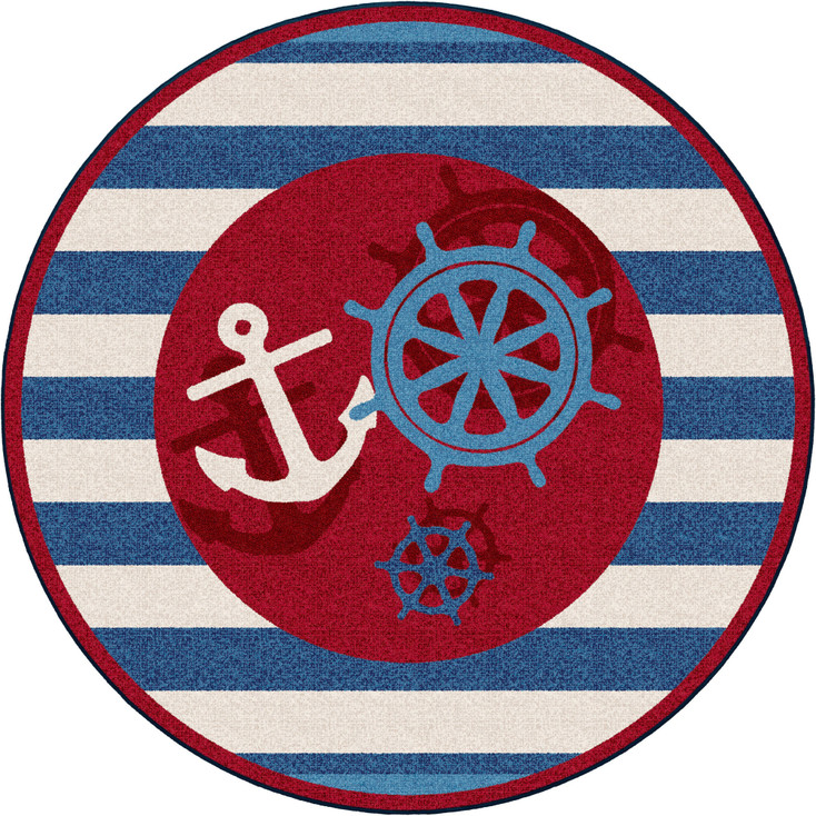 8' Ahoy There Nautical Round Nylon Area Rug