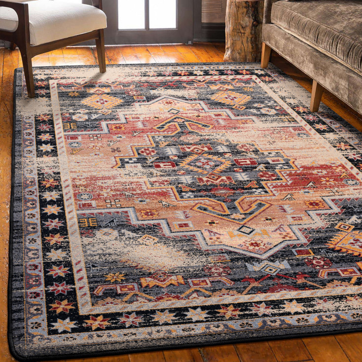 4' x 5' Persian Version Distressed Sunset Rectangle Nylon Area Rug