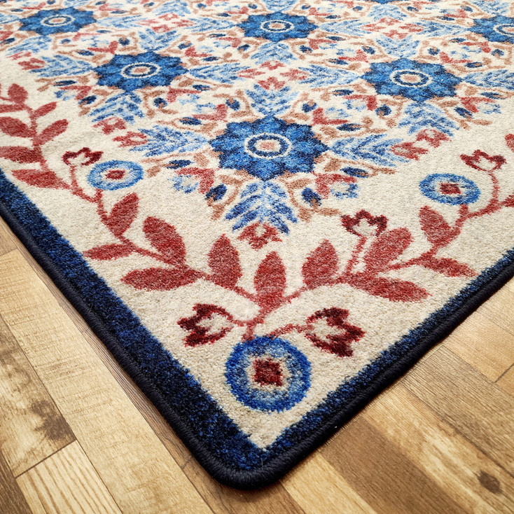 8' x 11' United Quilt Antique Red White Blue Rectangle Nylon Area Rug