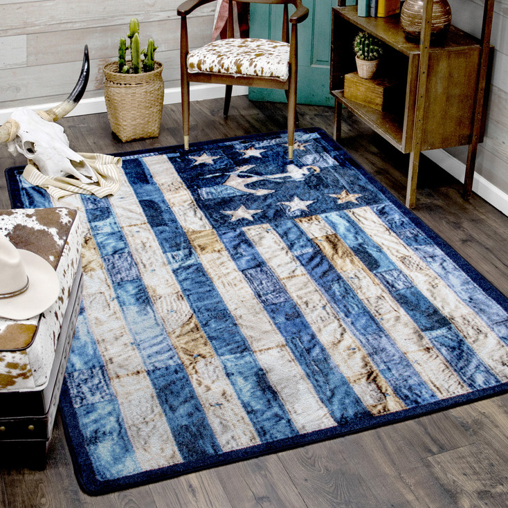 8' x 11' Blue Jean Anchor Flag Rectangle Nylon Area Rug