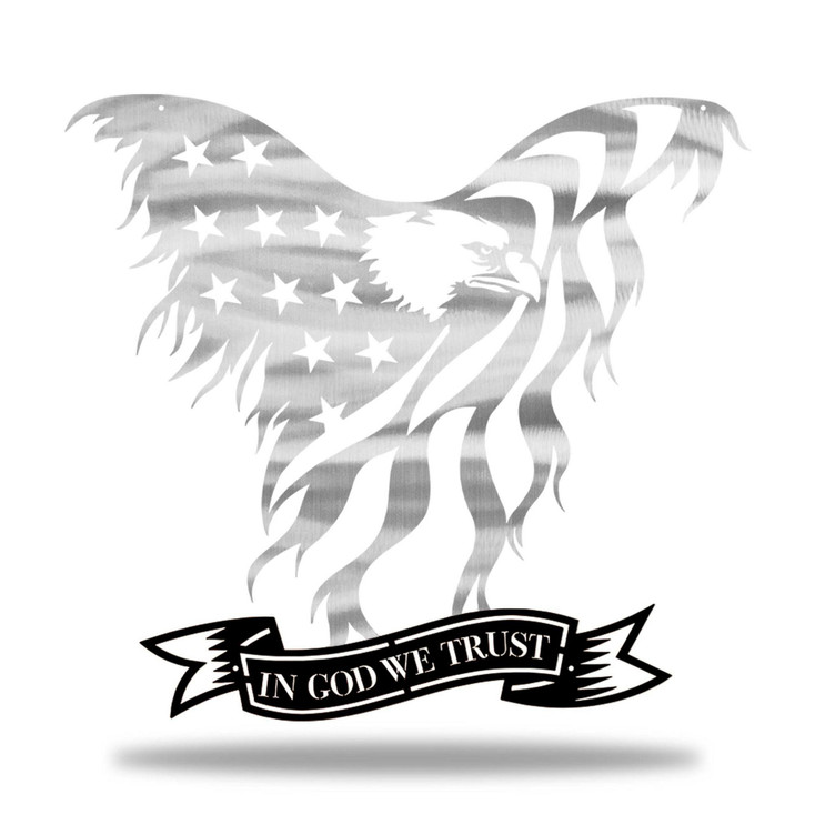 Black & Silver American Eagle with "In God We Trust" Metal Wall Art