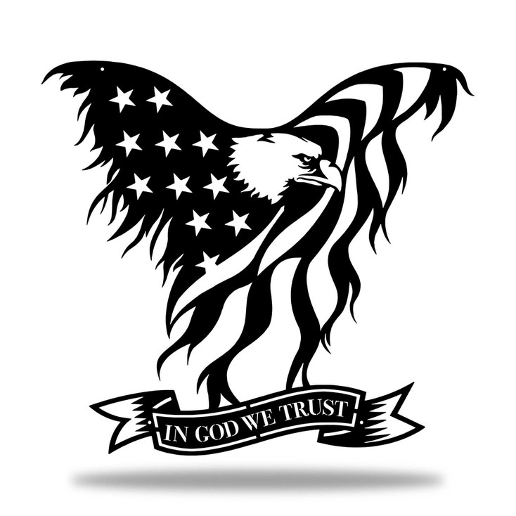 Black American Eagle with "In God We Trust" Metal Wall Art