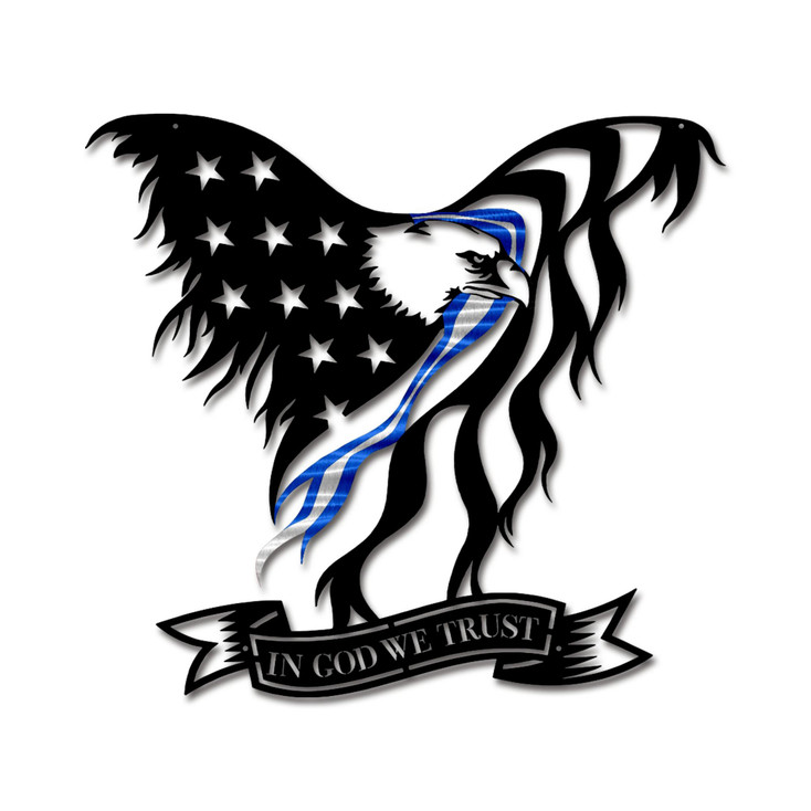 Thin Blue/Silver/Blue Line EMS American Eagle with "In God We Trust" Metal Wall Art