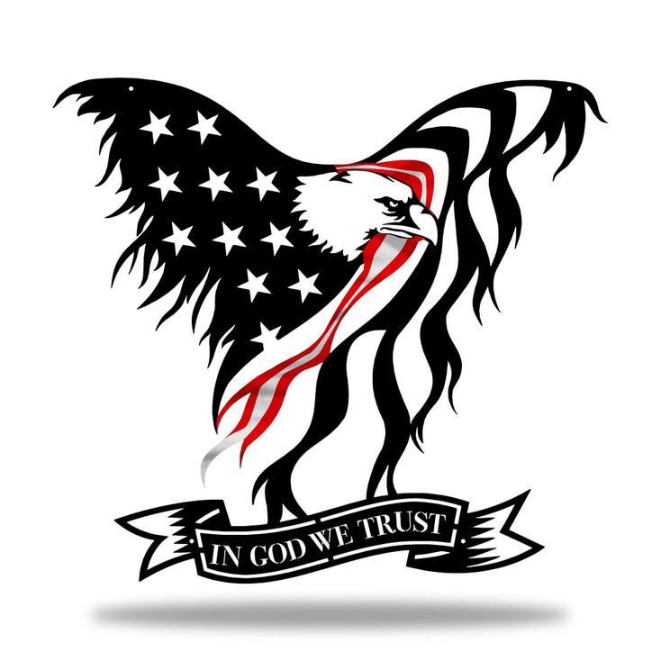 Thin Red/Silver/Red Line Medical American Eagle with "In God We Trust" Metal Wall Art