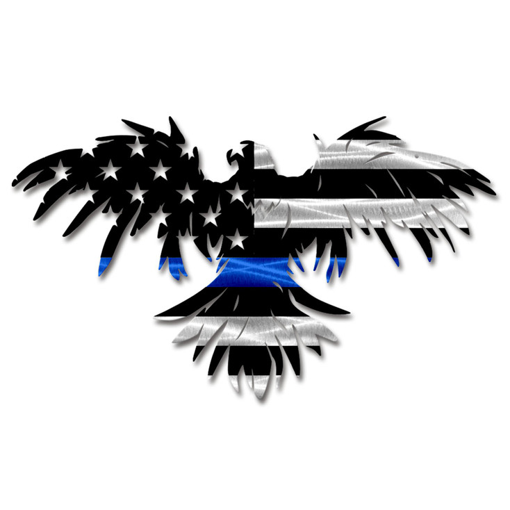 Thin Blue Line Police Rising Eagle with American Flag Metal Wall Art