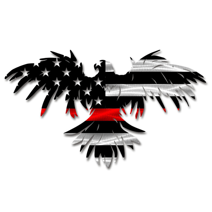 Thin Red Line Fire Rising Eagle with American Flag Metal Wall Art