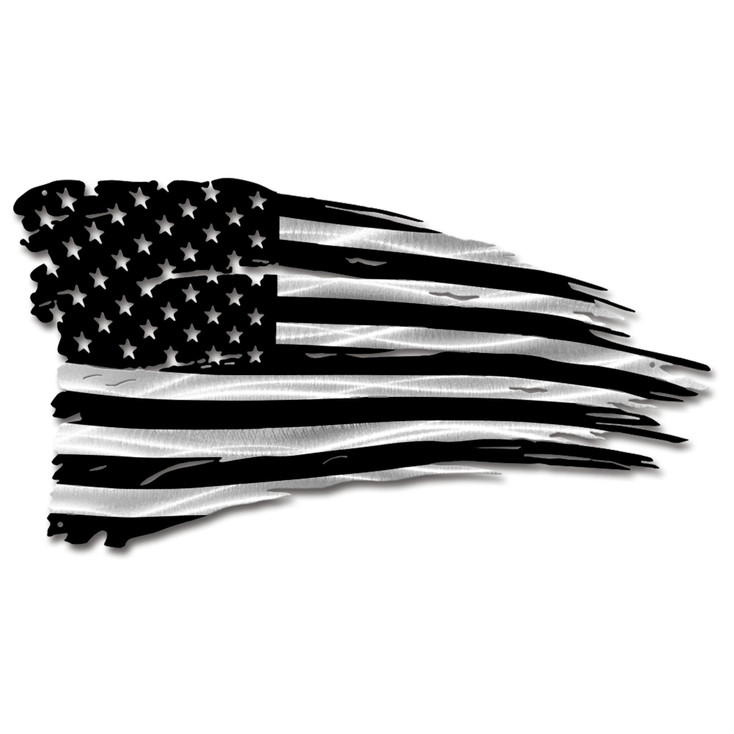 Black & Silver Distressed American Battle Flag Metal Wall Art