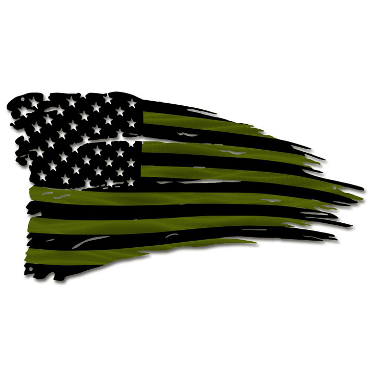 Tactical Green Distressed American Battle Flag Metal Wall Art