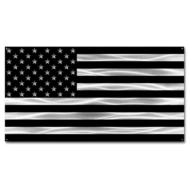 Black & Silver American Flag Metal Wall Art