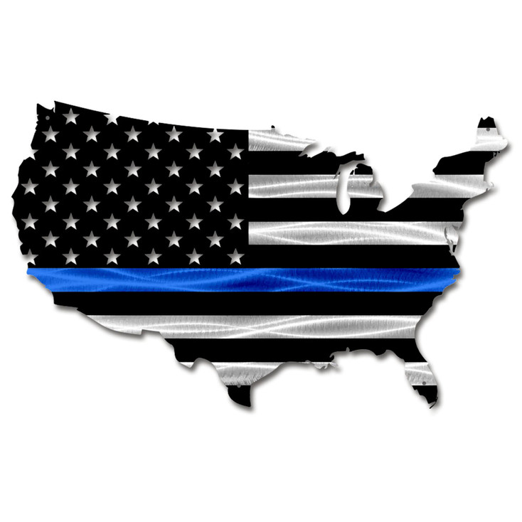 Thin Blue Line Police USA Map Flag Metal Wall Art