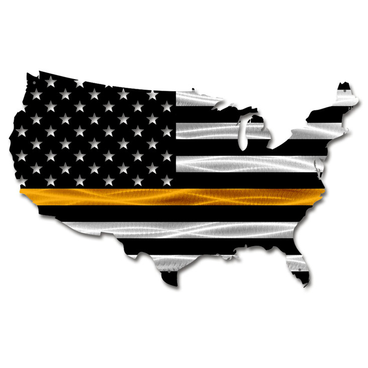 Thin Gold Line Dispatch USA Map Flag Metal Wall Art