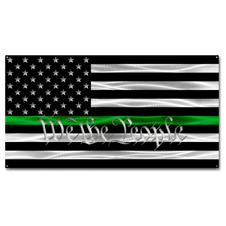 Thin Green Line Military American Flag with "We the People" Metal Wall Art