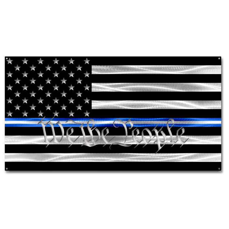 Thin Blue/Silver/Blue Line EMS American Flag with "We the People" Metal Wall Art
