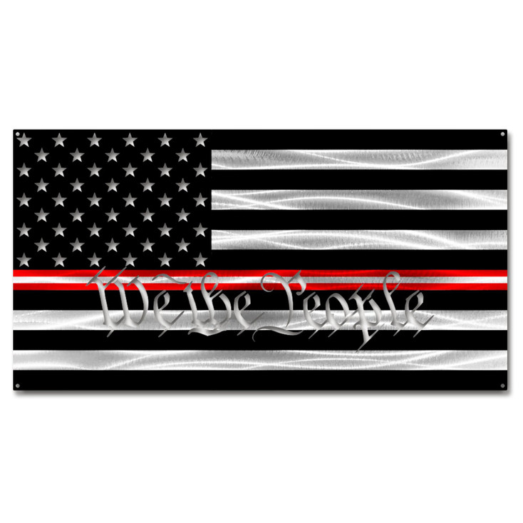 Thin Red/Silver/Red Line Medical American Flag with "We the People" Metal Wall Art