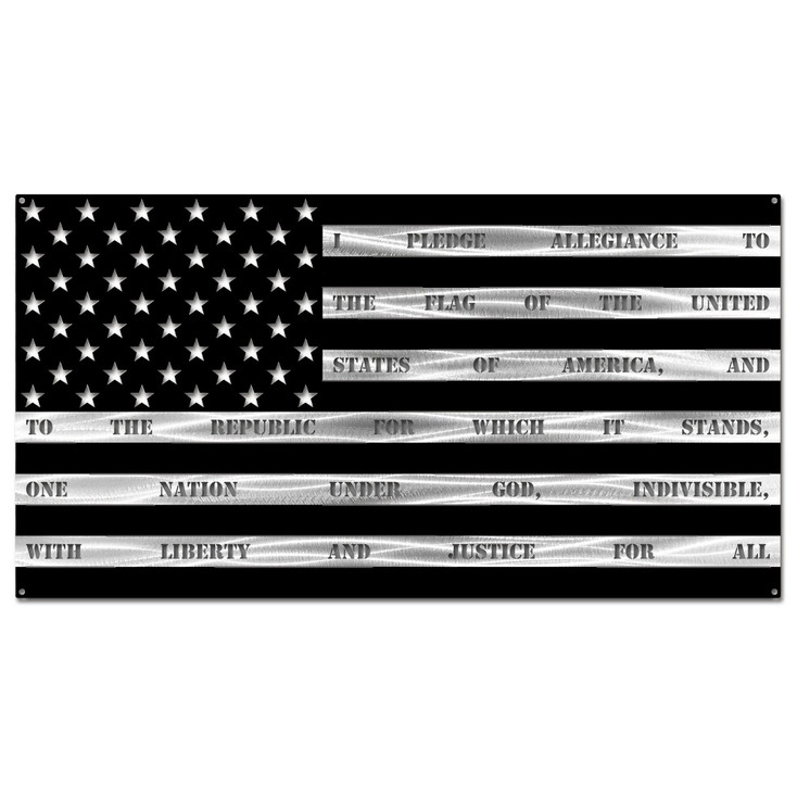Black & Silver American Flag with "Pledge of Allegiance" Metal Wall Art