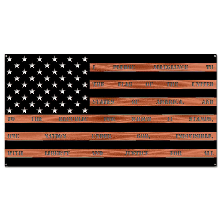 Black & Copper American Flag with "Pledge of Allegiance" Metal Wall Art