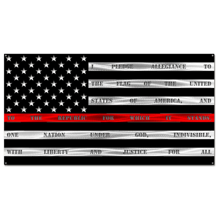Thin Red Line Fire American Flag with "Pledge of Allegiance" Metal Wall Art