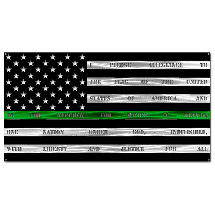 Thin Green Line Military American Flag with "Pledge of Allegiance" Metal Wall Art