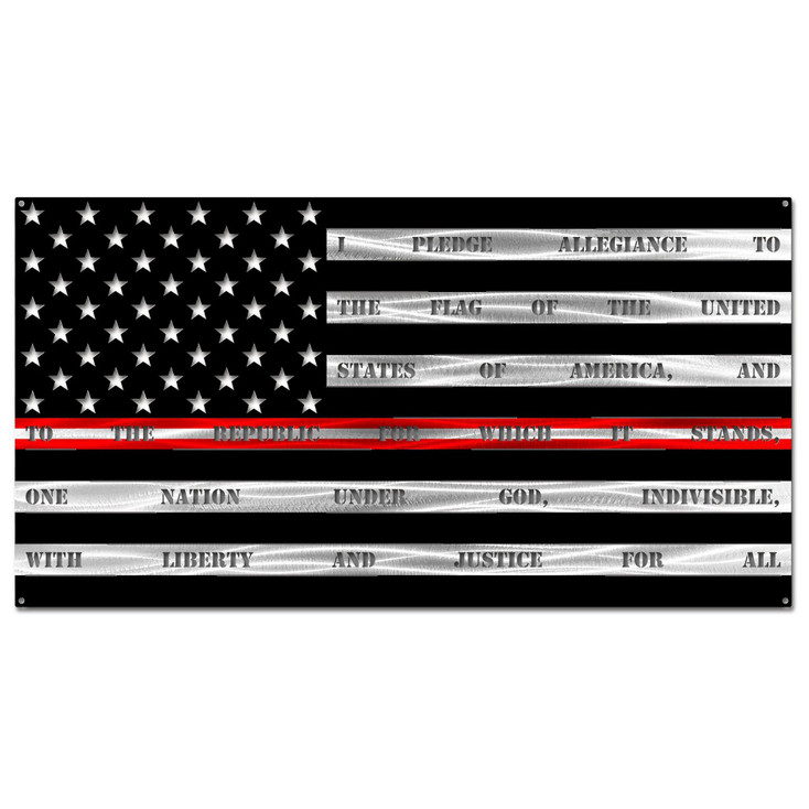 Thin Red/Silver/Red Line Medical American Flag with "Pledge of Allegiance" Metal Wall Art