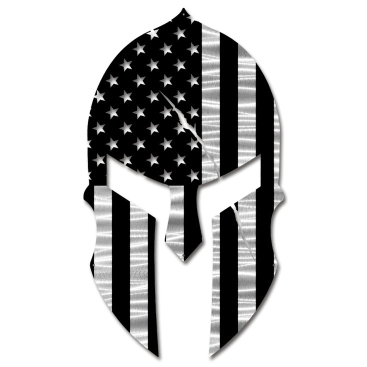 Black & Silver American Flag Spartan Helmet Metal Wall Art