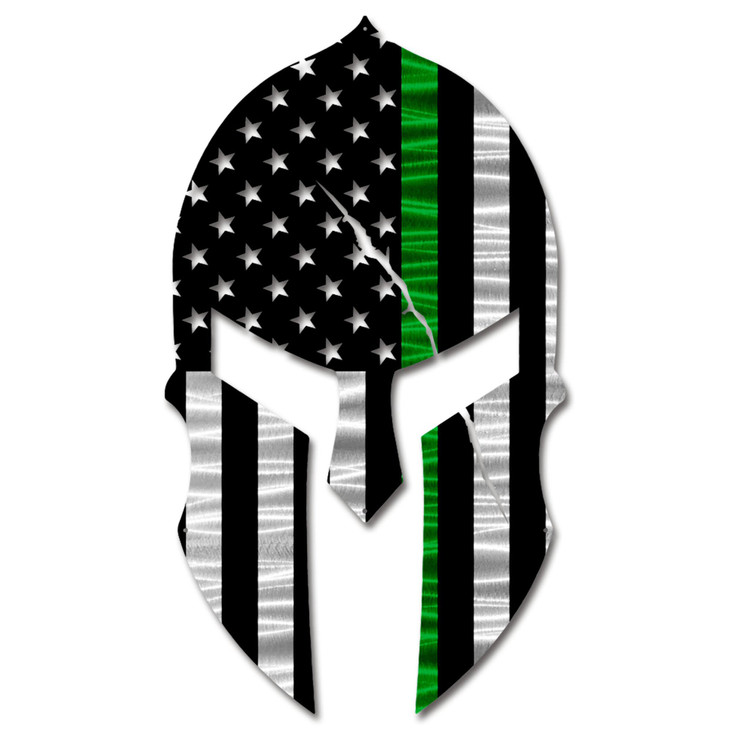 Thin Green Line Military American Flag Spartan Helmet Metal Wall Art