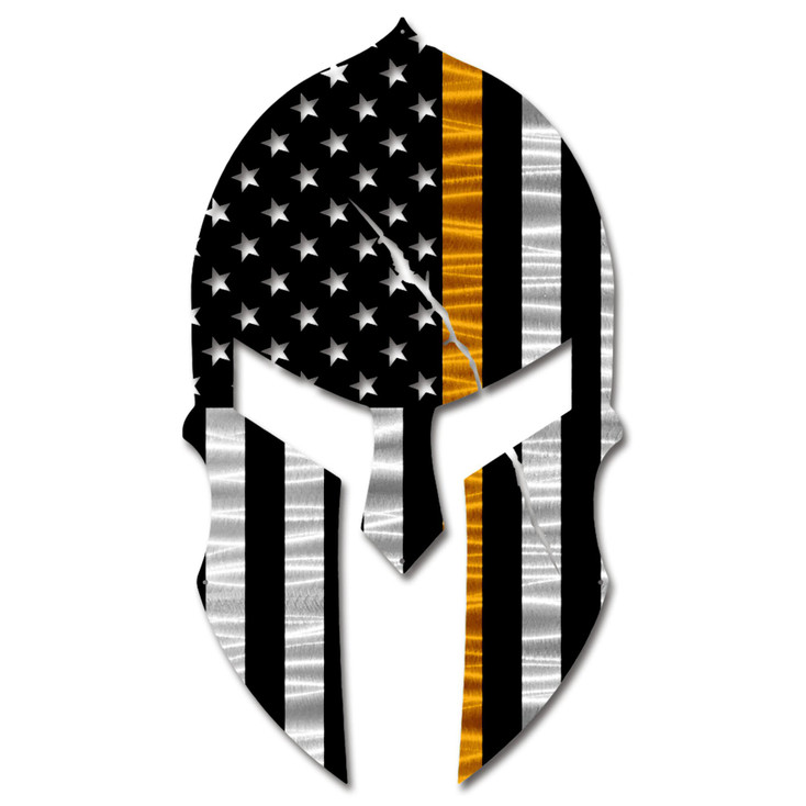 Thin Gold Line Dispatch American Flag Spartan Helmet Metal Wall Art