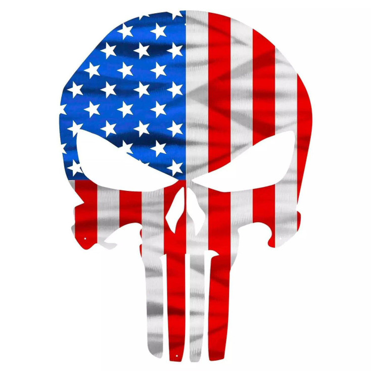 Colorful American Flag Punisher Skull Metal Wall Art