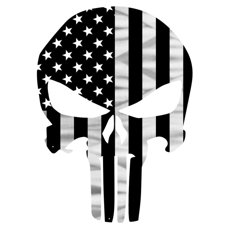 Black & Silver American Flag Punisher Skull Metal Wall Art