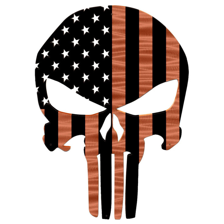 Black & Copper American Flag Punisher Skull Metal Wall Art