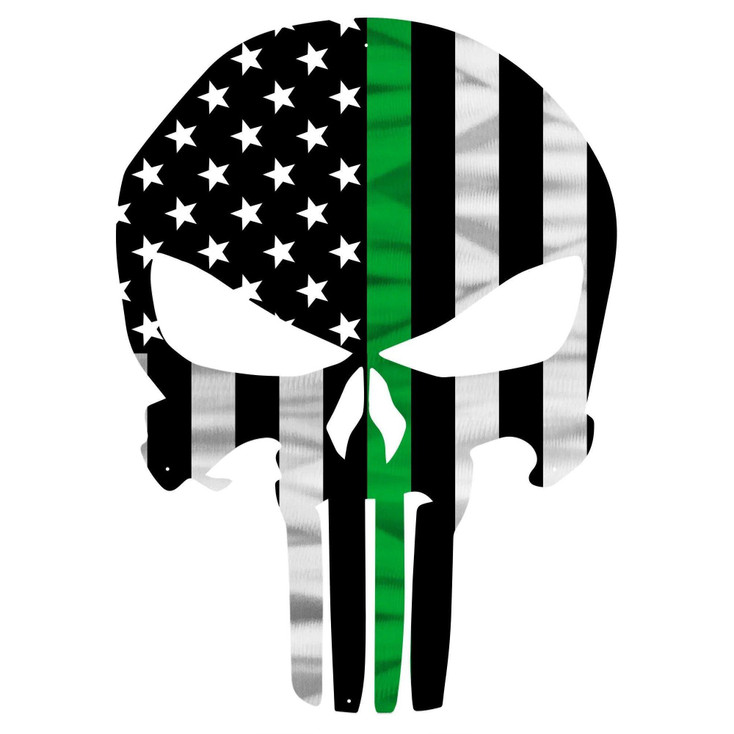 Thin Green Line Military American Flag Punisher Skull Metal Wall Art