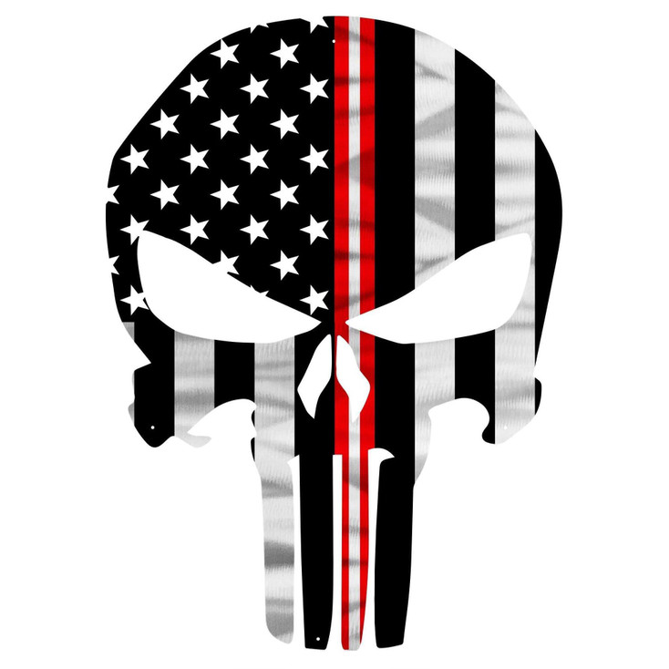 Thin Red/Silver/Red Line Medical American Flag Punisher Skull Metal Wall Art