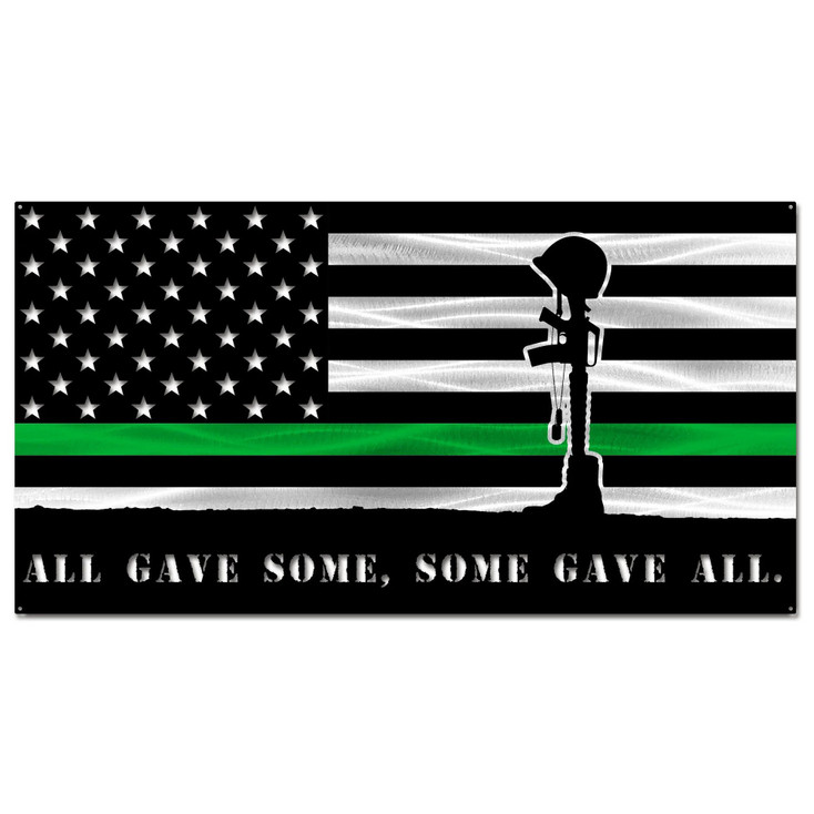 Thin Green Line Military Battlefield Cross American Flag Metal Wall Art