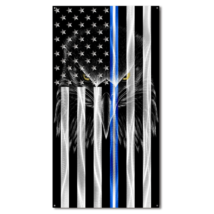 Thin Blue/Silver/Blue Line EMS American Flag with a "Ghost Eagle" Metal Wall Art