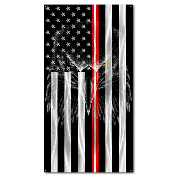 Thin Red/Silver/Red Line Medical American Flag with a "Ghost Eagle" Metal Wall Art