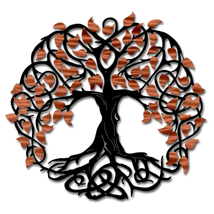 Black Tree of Life with Copper Leaves Metal Wall Art