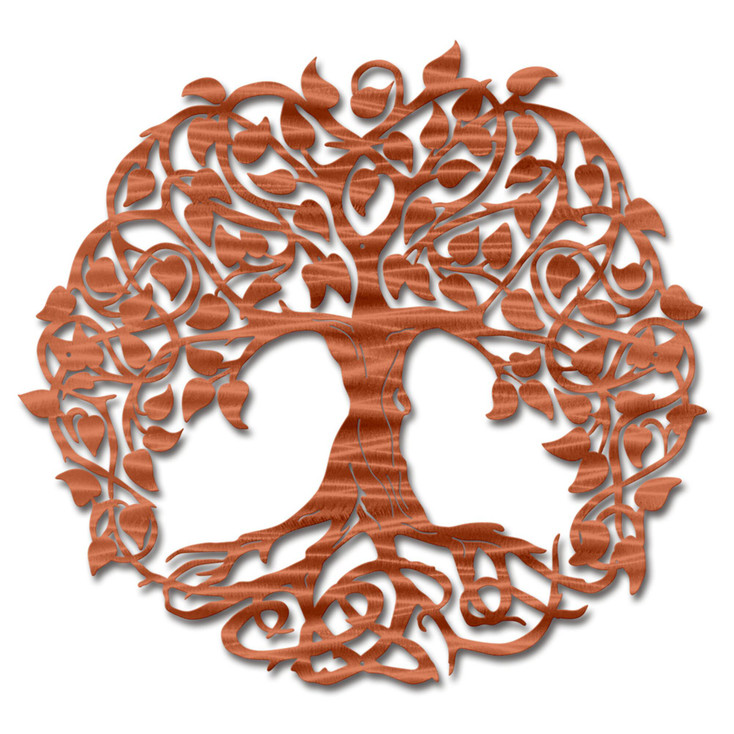 Copper Tree of Life with Copper Leaves Metal Wall Art