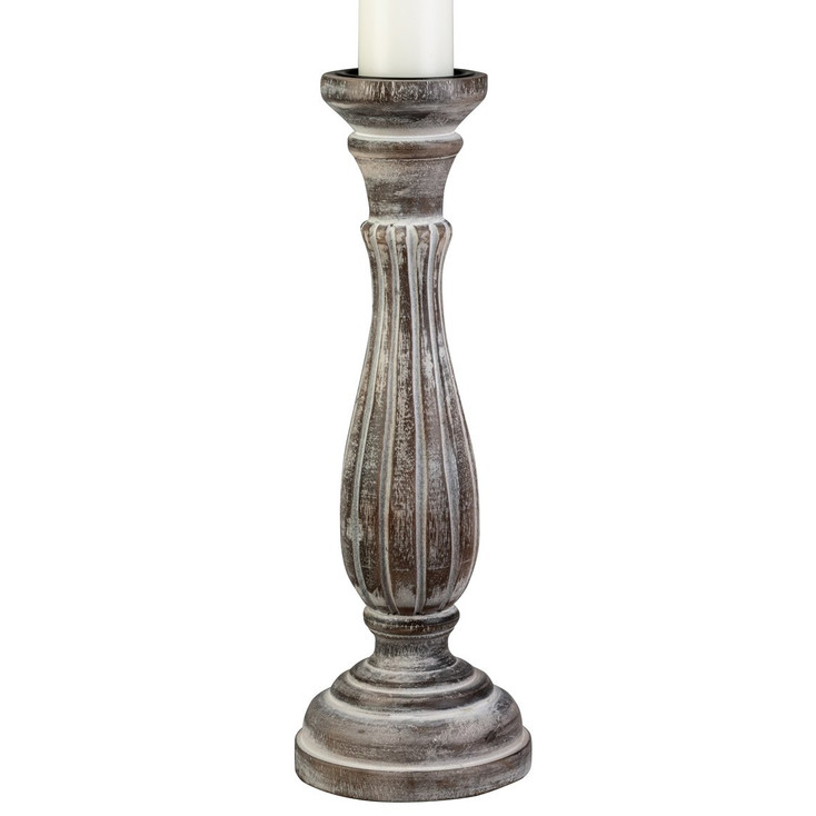 10" White Washed Wooden Pillar Candle Holder