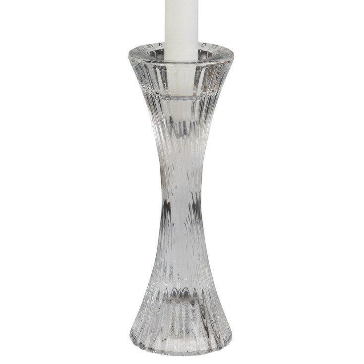 7.875"H Ribbed Hourglass Shape Glass Taper Candle Holder