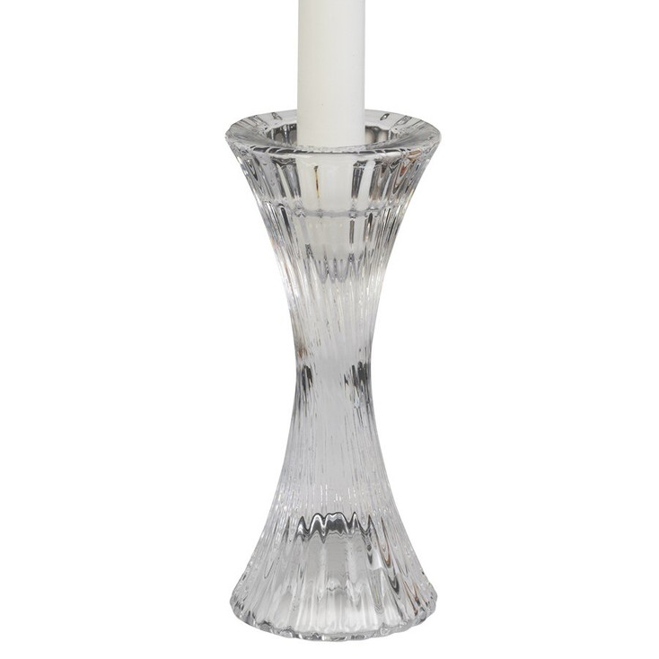 6.5"H Ribbed Hourglass Shape Glass Tea Light Candle Holder