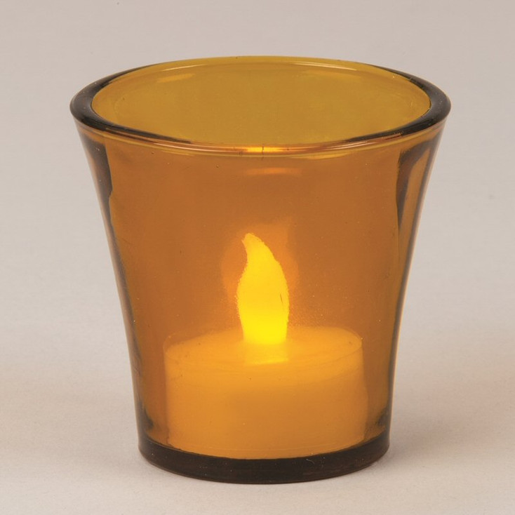 2.625" Amber Flared Glass Tea Light Candle Holders, Set of 12