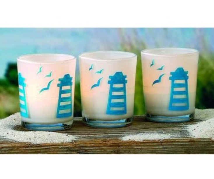 2.5" Lighthouse Scene Milk Glass Votive Candle Holders, Set of 12