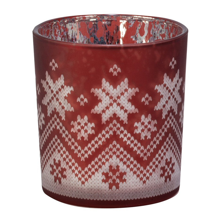 3" Christmas Snowflake Quilt Design Glass Votive Candle Holders, Set of 6